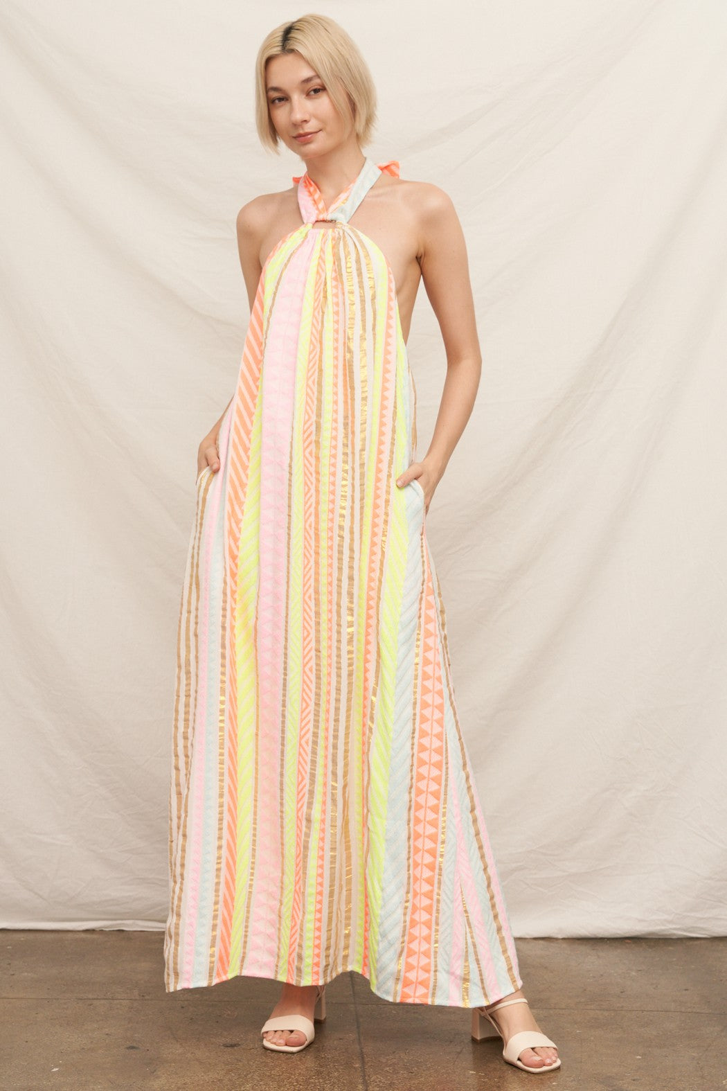 Holly Halter Neck Striped Maxi Dress