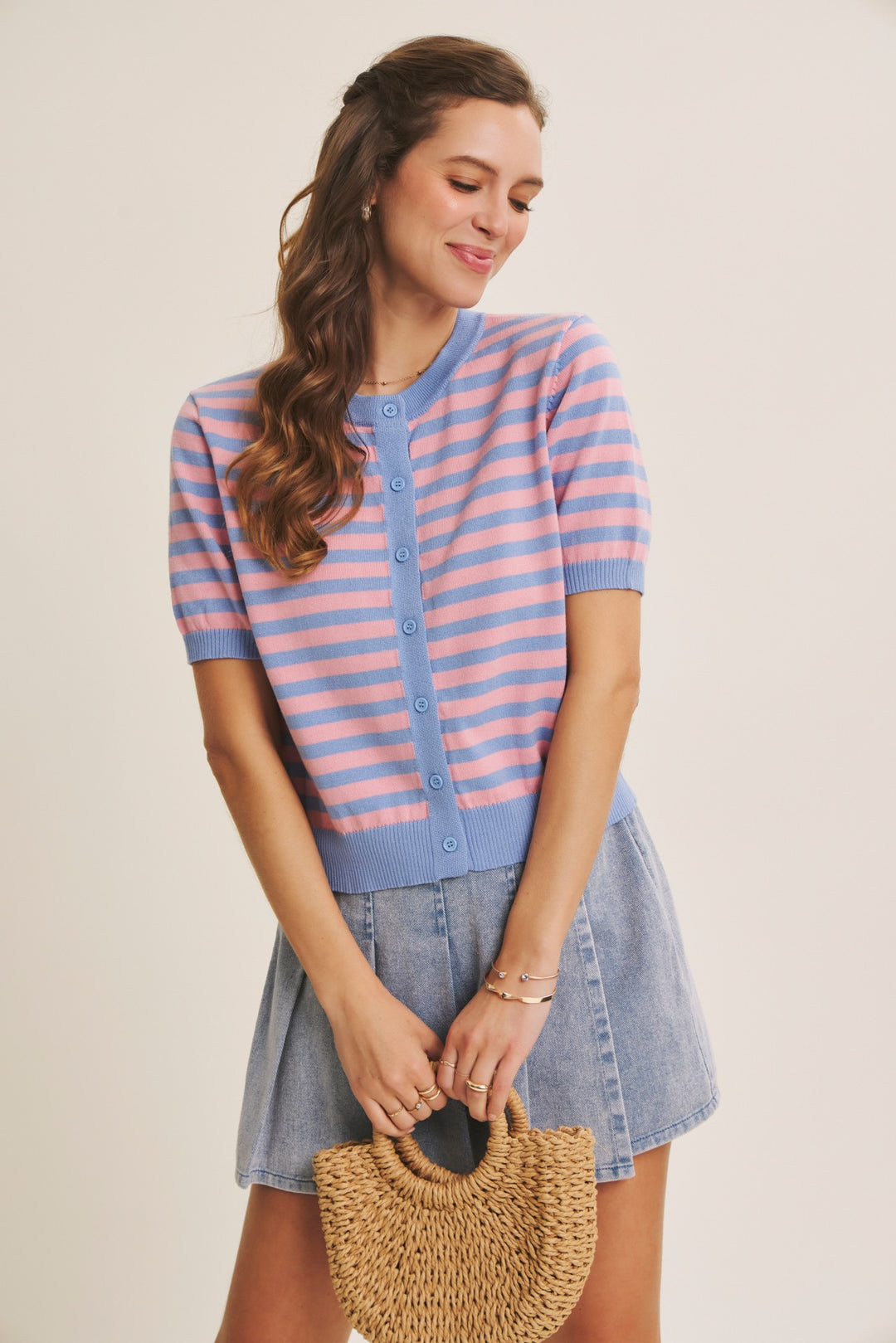 Elsie Stripe Button-Down Sweater Cardigan