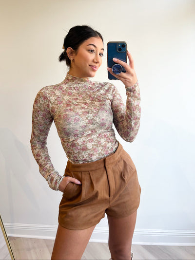 Sammy Sheer Long Sleeve Top Beige Floral