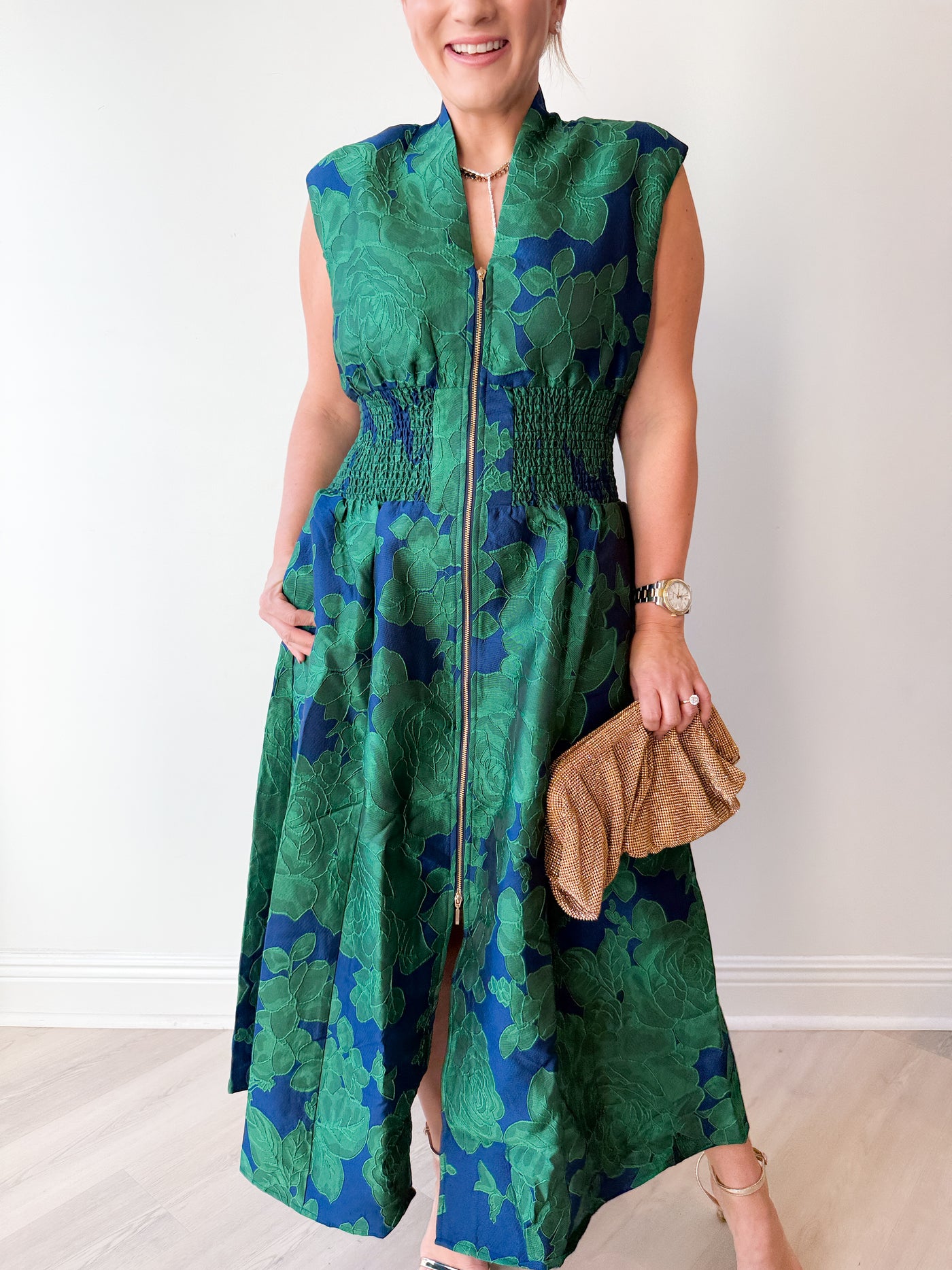 Elsie Floral Jacquard Midi Dress