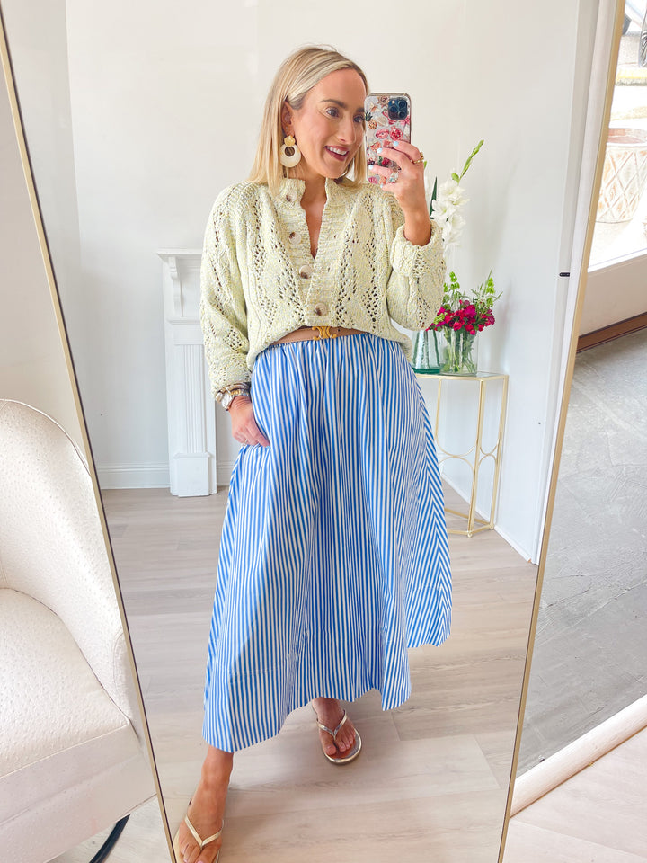Whitney Striped Elastic Waist Midi Skirt
