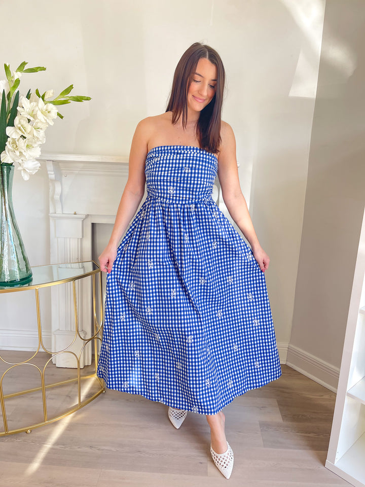Azure Lace Tube Maxi Dress