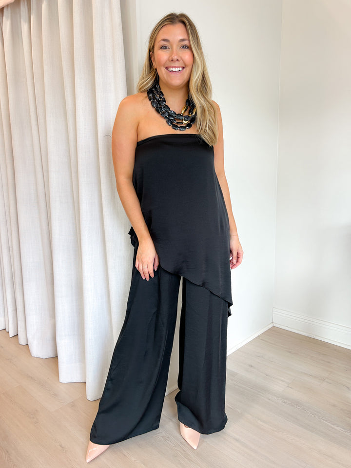 Lauren Silk Diagonal Strapless Top