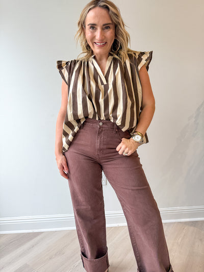 Chrissay Stripe Top Brown