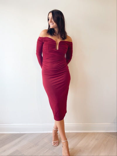 Lovinia Ruched Off Shoulder Dress