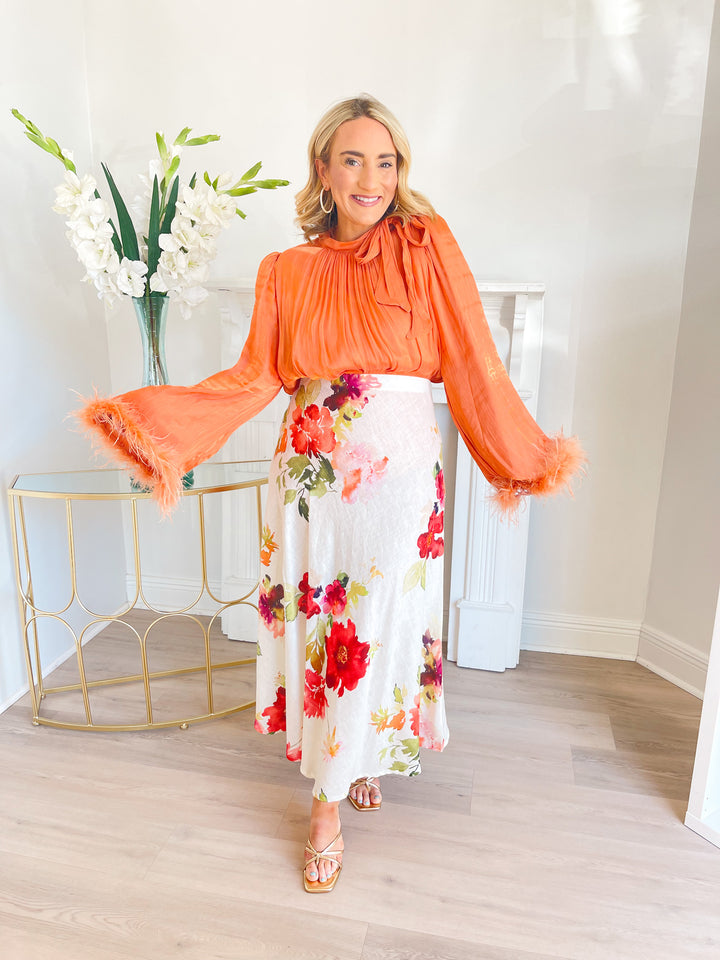 Watercolor Print Midi Skirt
