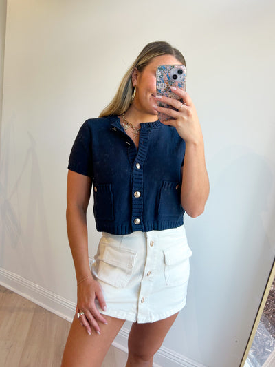 Ally Gold Button Cardigan NAVY