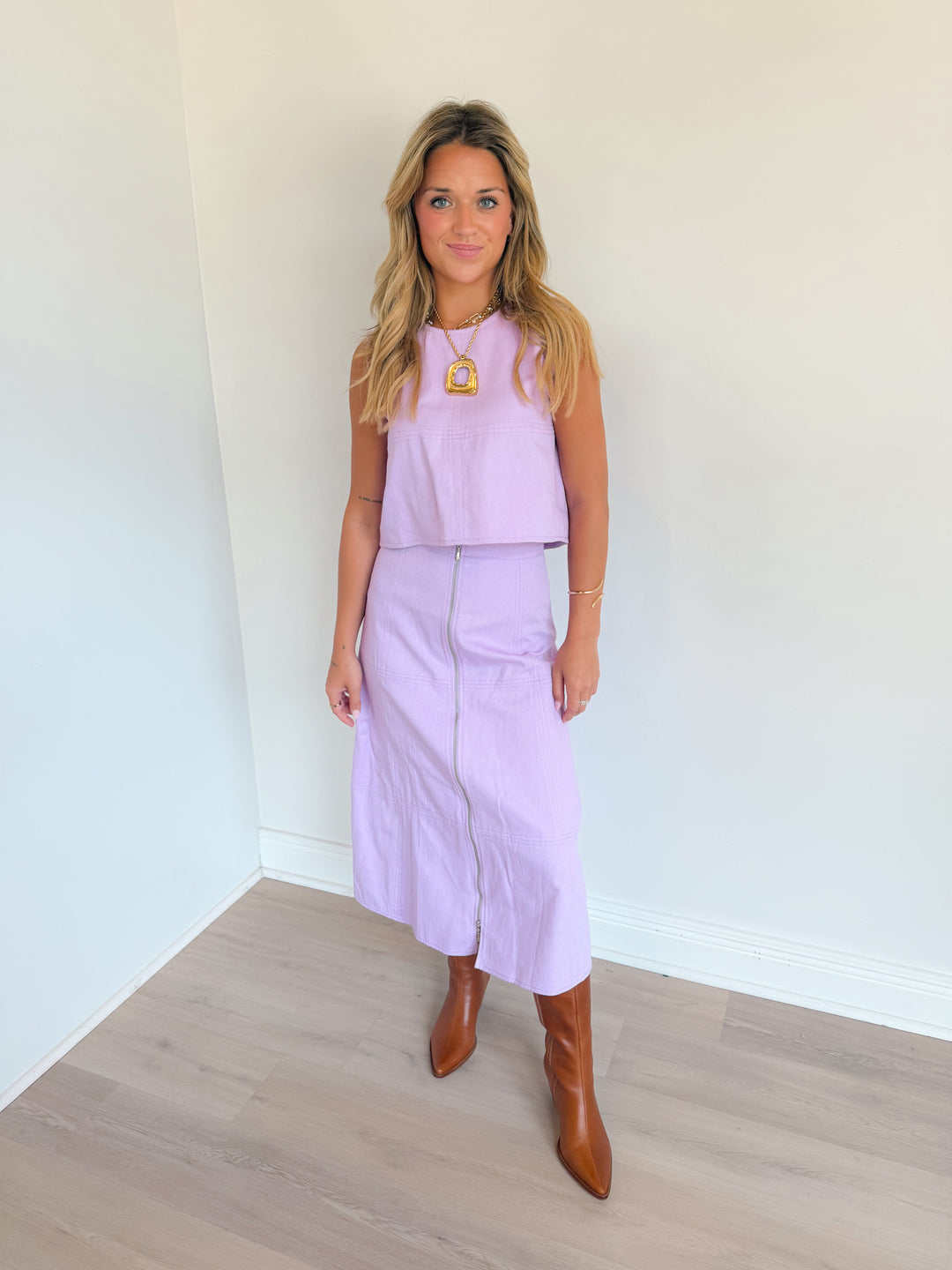 Kayla Denim Midi Skirt Lavender