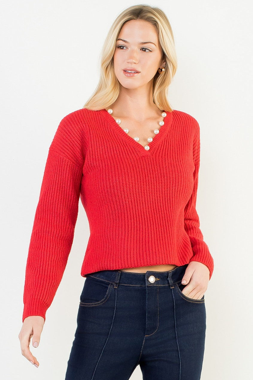 Cindy Pearl V-Neck Knitted Top
