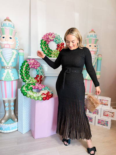 Tori Shimmer Fitted Ribbed Long Dress