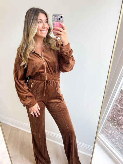 Taylor Velour Pant Set Chocolate
