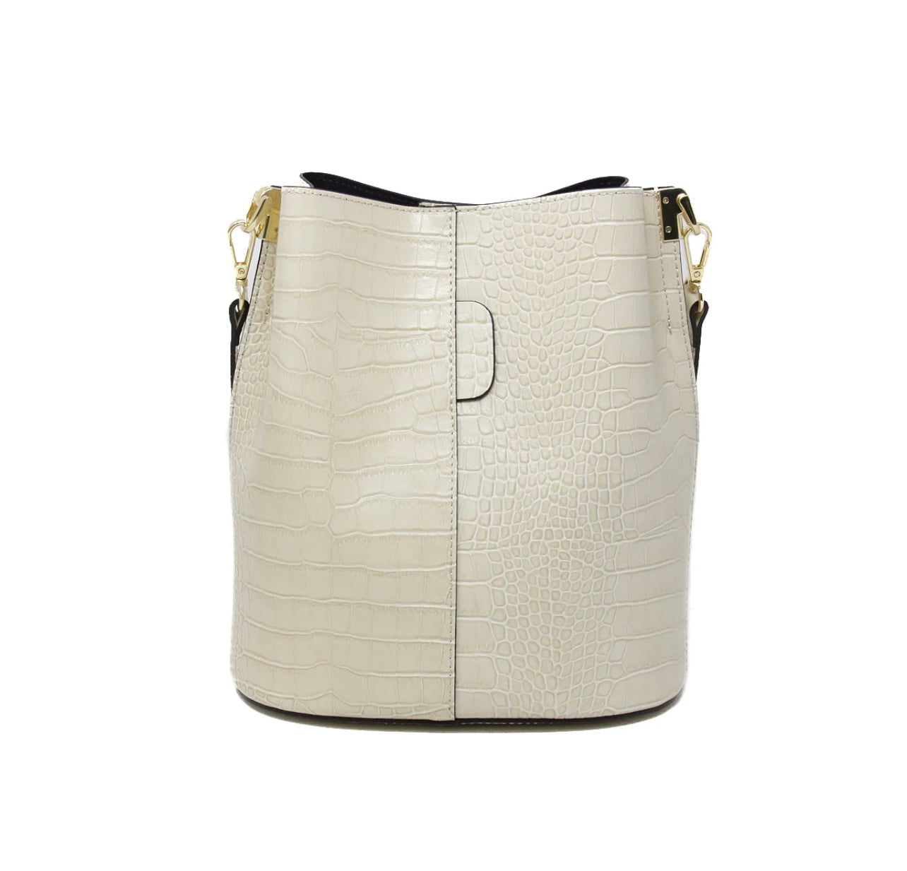 Croc Leather Bucket Bag beige