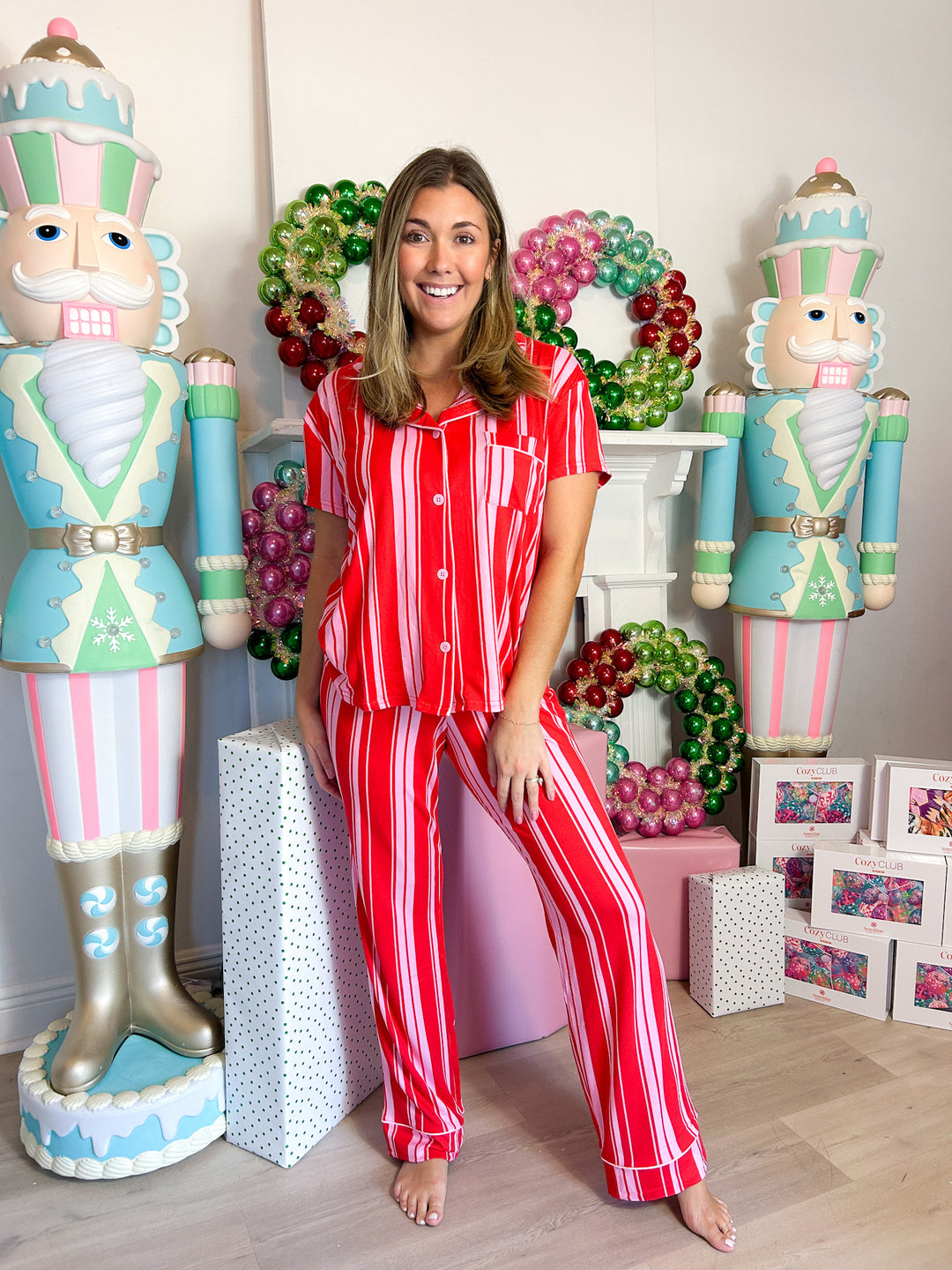 Holly Stripe Pajama Red Pink