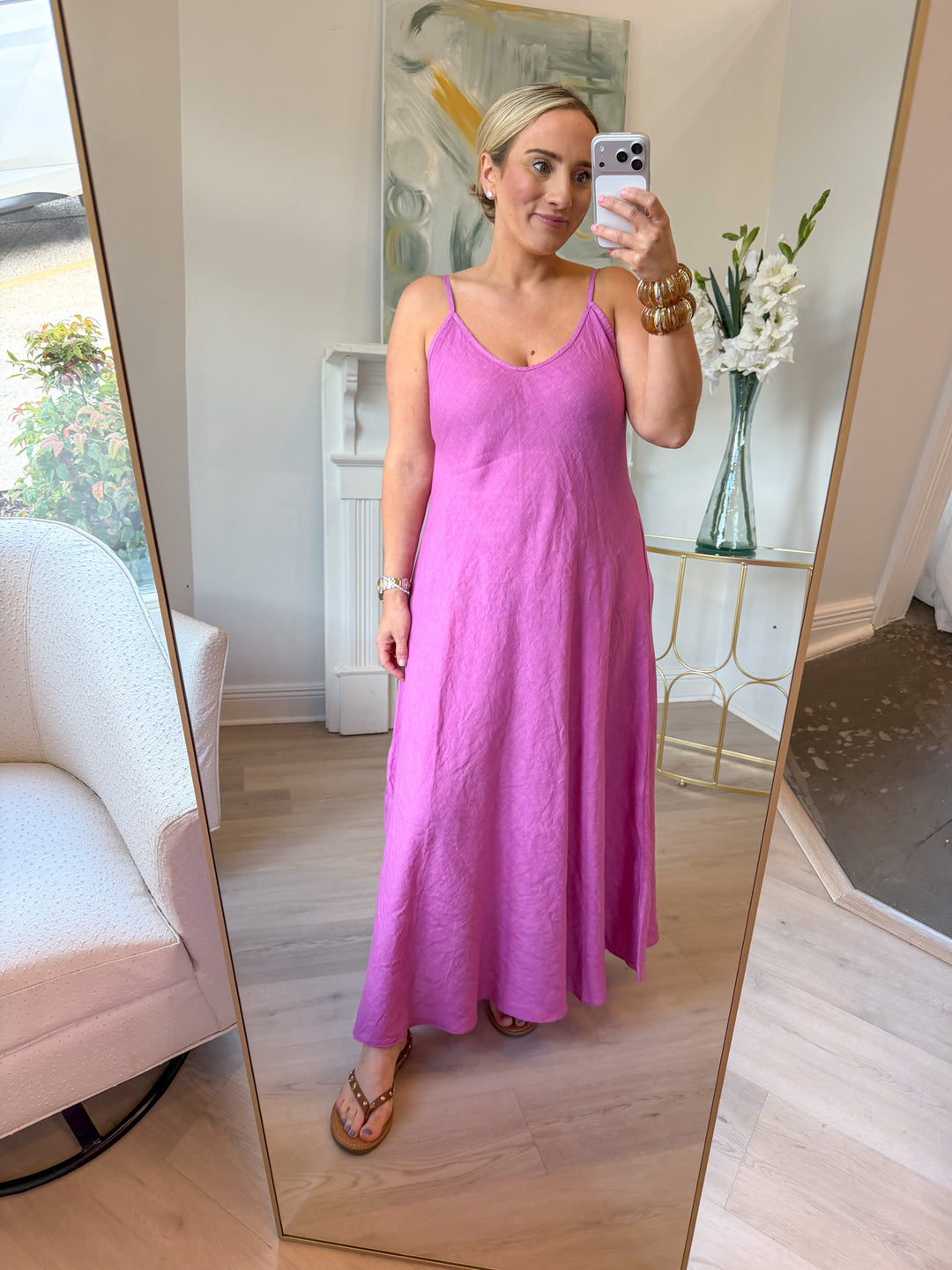 Izzie Linen Maxi Slip Dress orchid