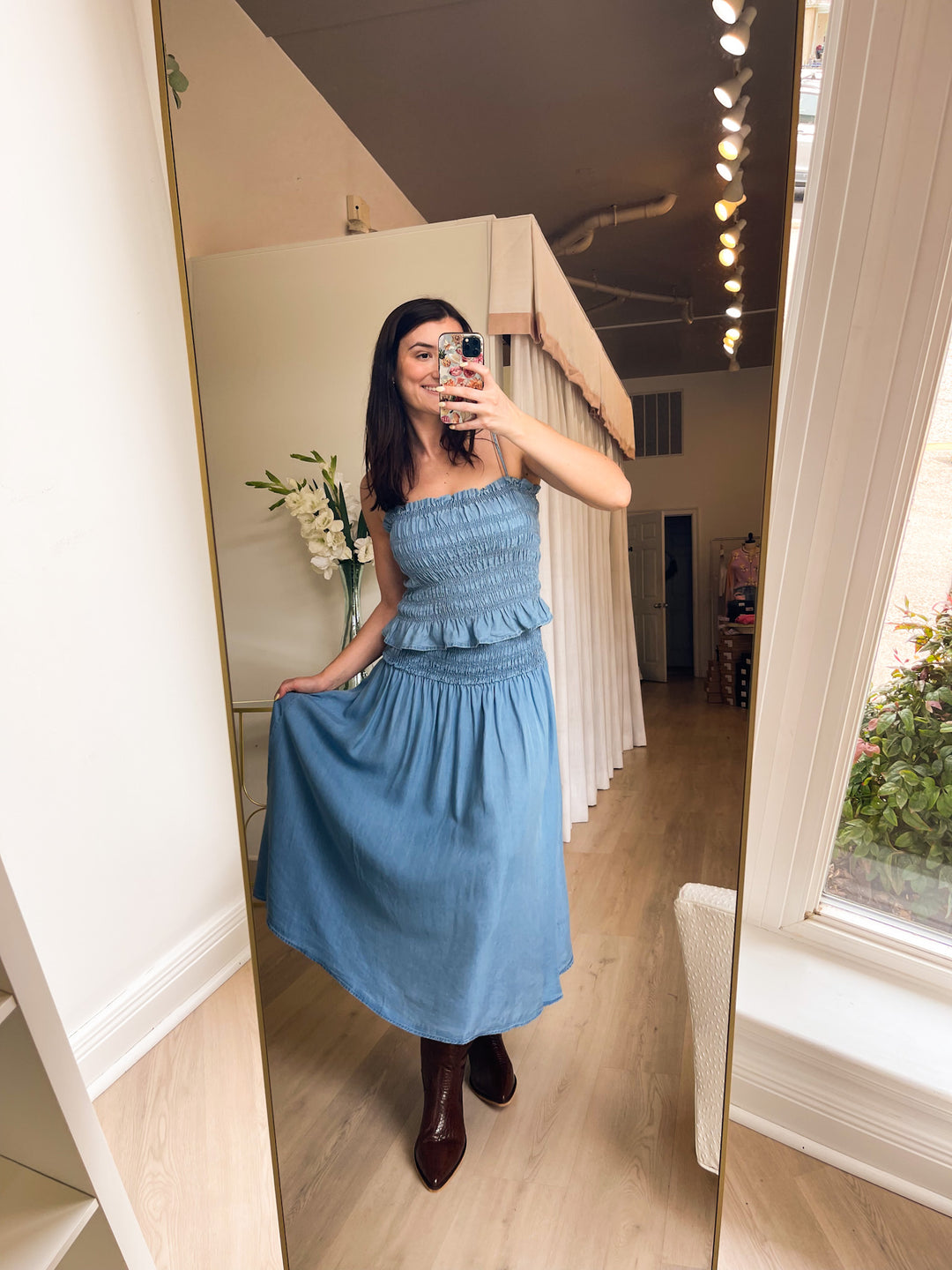 Hope Smocked Tank Light Denim