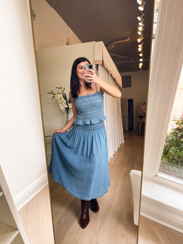 Hope Smocked Tank Light Denim