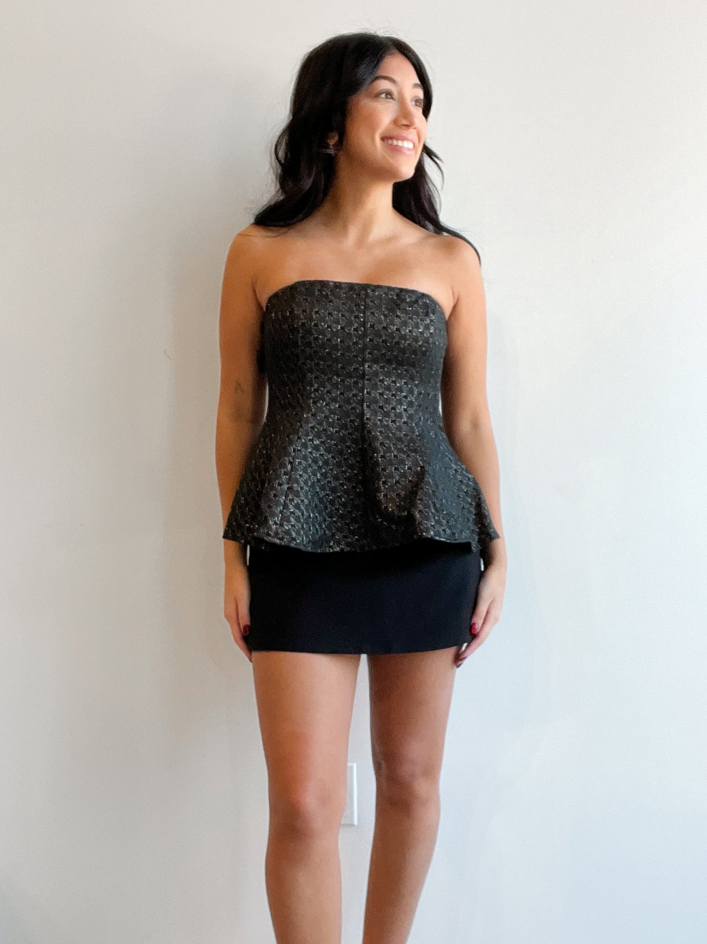 Dorothy Metallic Strapless Woven Top