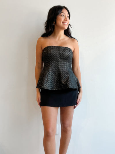 Dorothy Metallic Strapless Woven Top