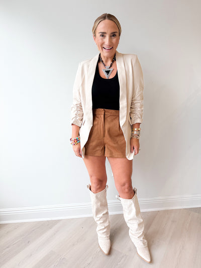 Danielle Ruched Sleeve Blazer Oatmeal