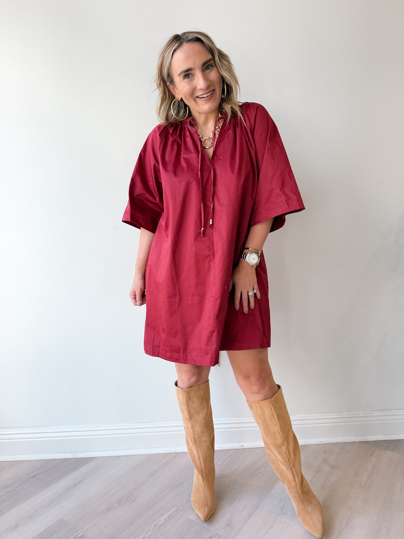 Michelle Poplin Dress Wine