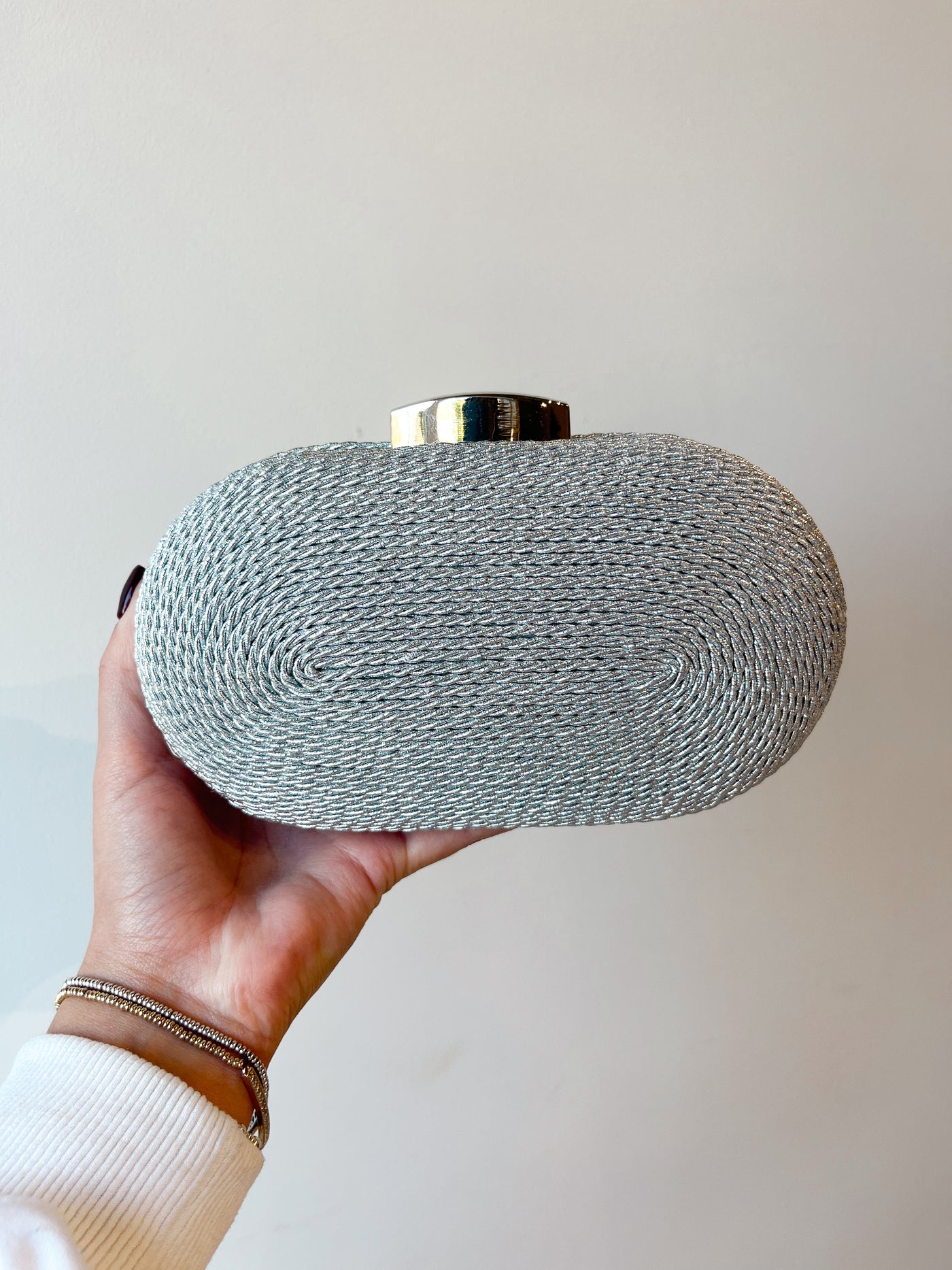 Metallic Rope Clutch Silver
