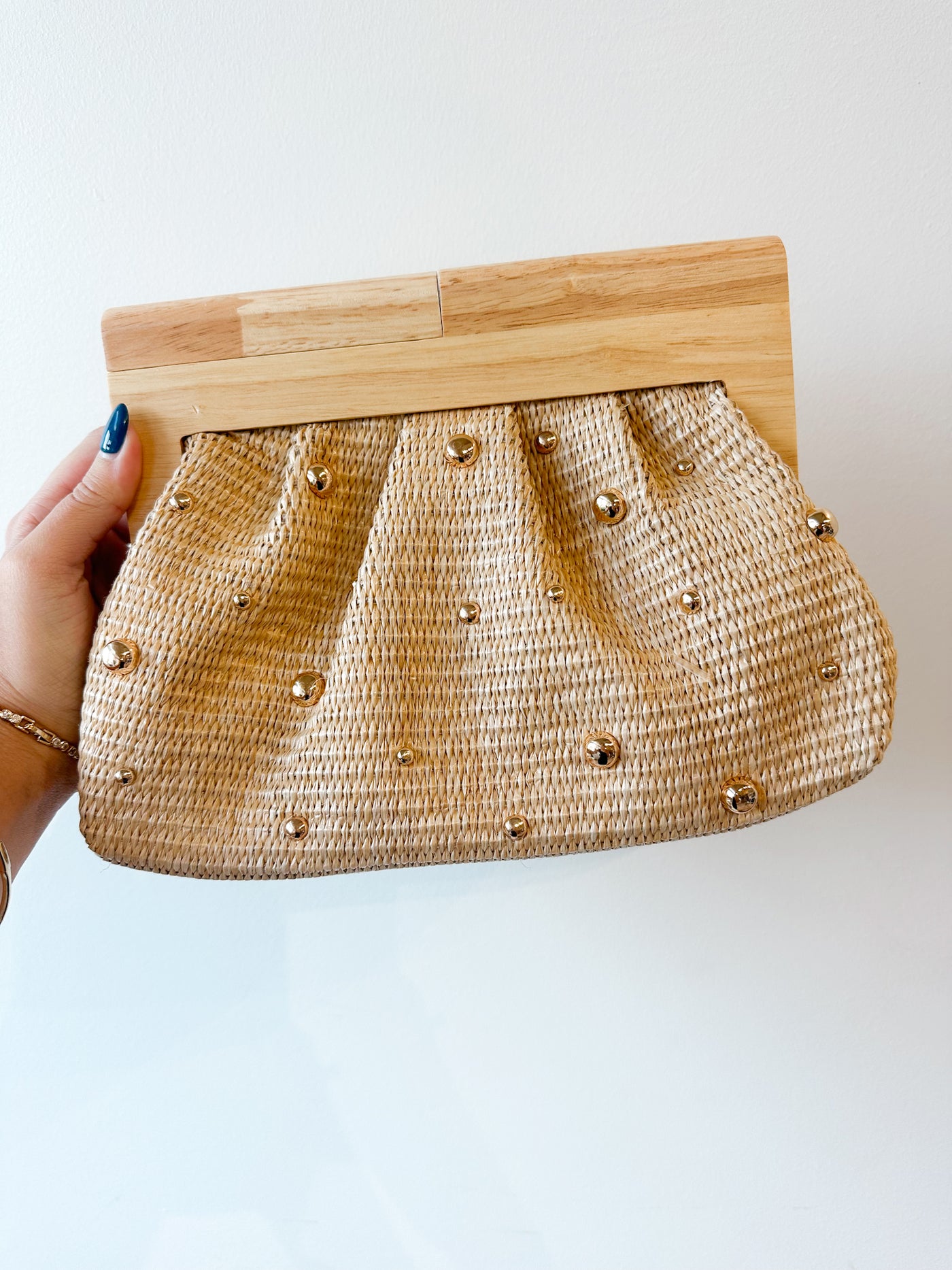 Studded Raffia Crossbody Bag natural 7.9" x 11" x 4.3"