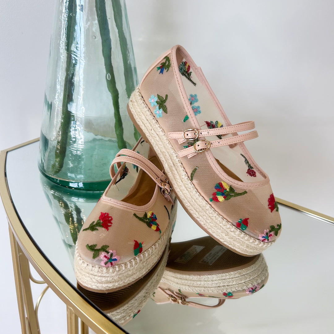 Tulum MaryJane Espadrille Nude Mesh