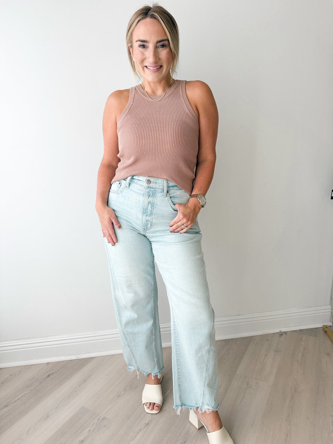 Lola Ribbed Top Dark Taupe