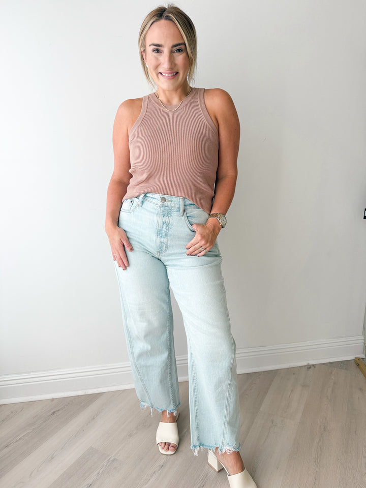 Lola Ribbed Top Dark Taupe