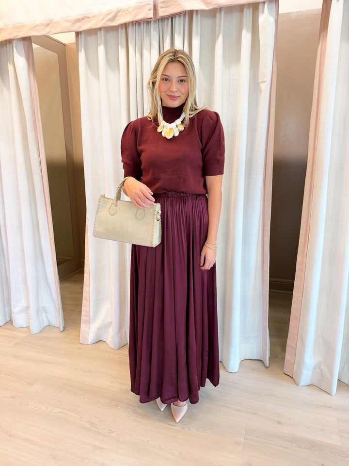 Isla Mock Neck Top Wine