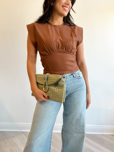 Hanna Ruched Gathered Knit Top Camel