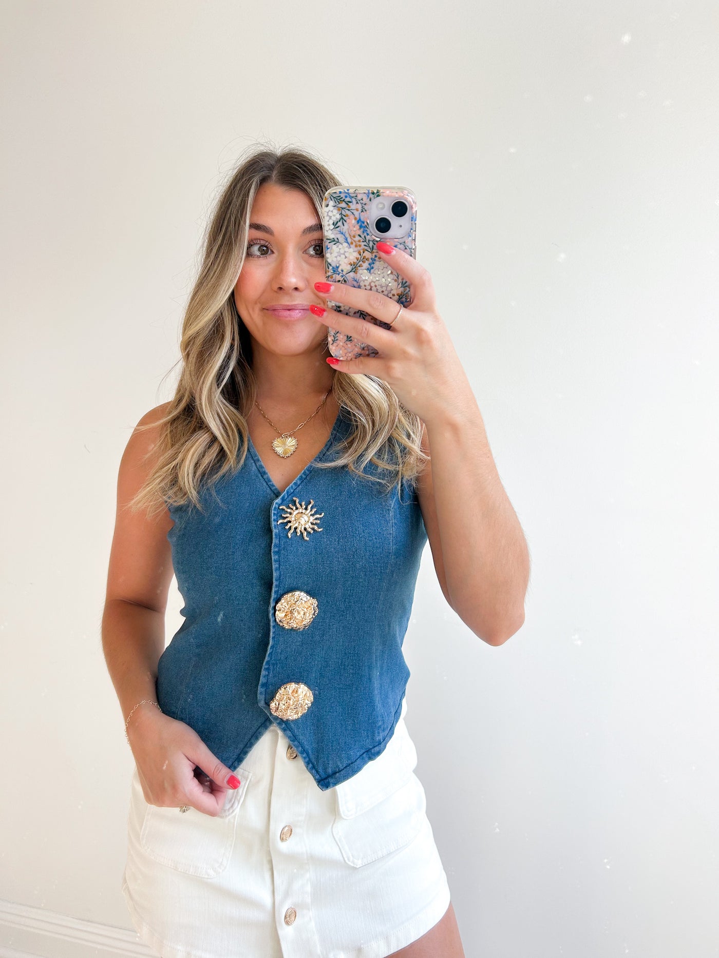 Maisie Gold Button Vest Top