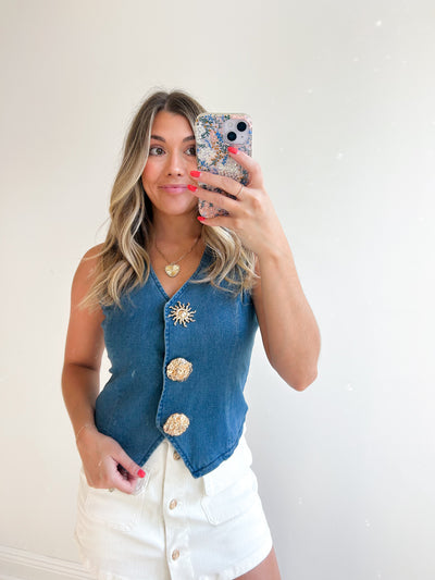 Maisie Gold Button Vest Top
