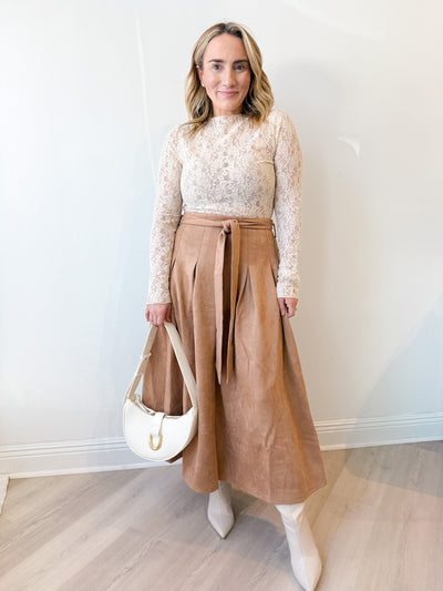 Hailey Pleated Midi Skirt With Tie Belt