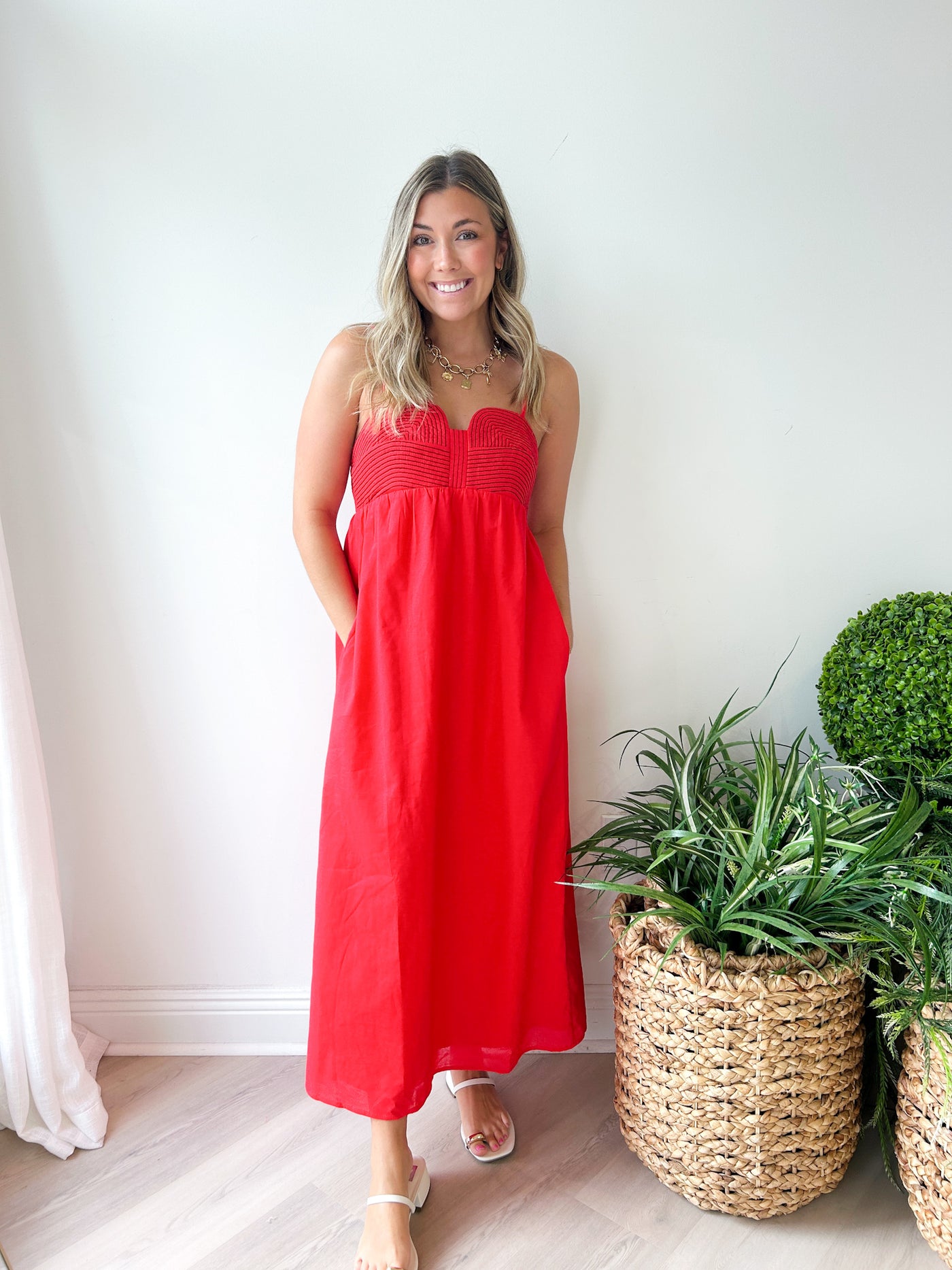 Sabrina Linen Midi Dress Red