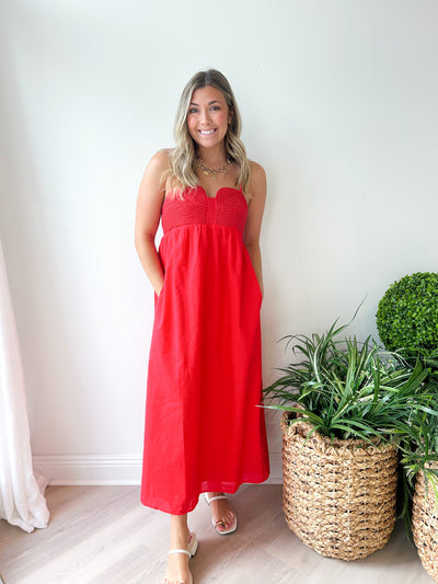 Sabrina Linen Midi Dress Red