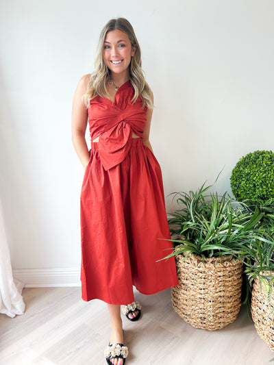Lolly Knotted Twist Long Dress Brick