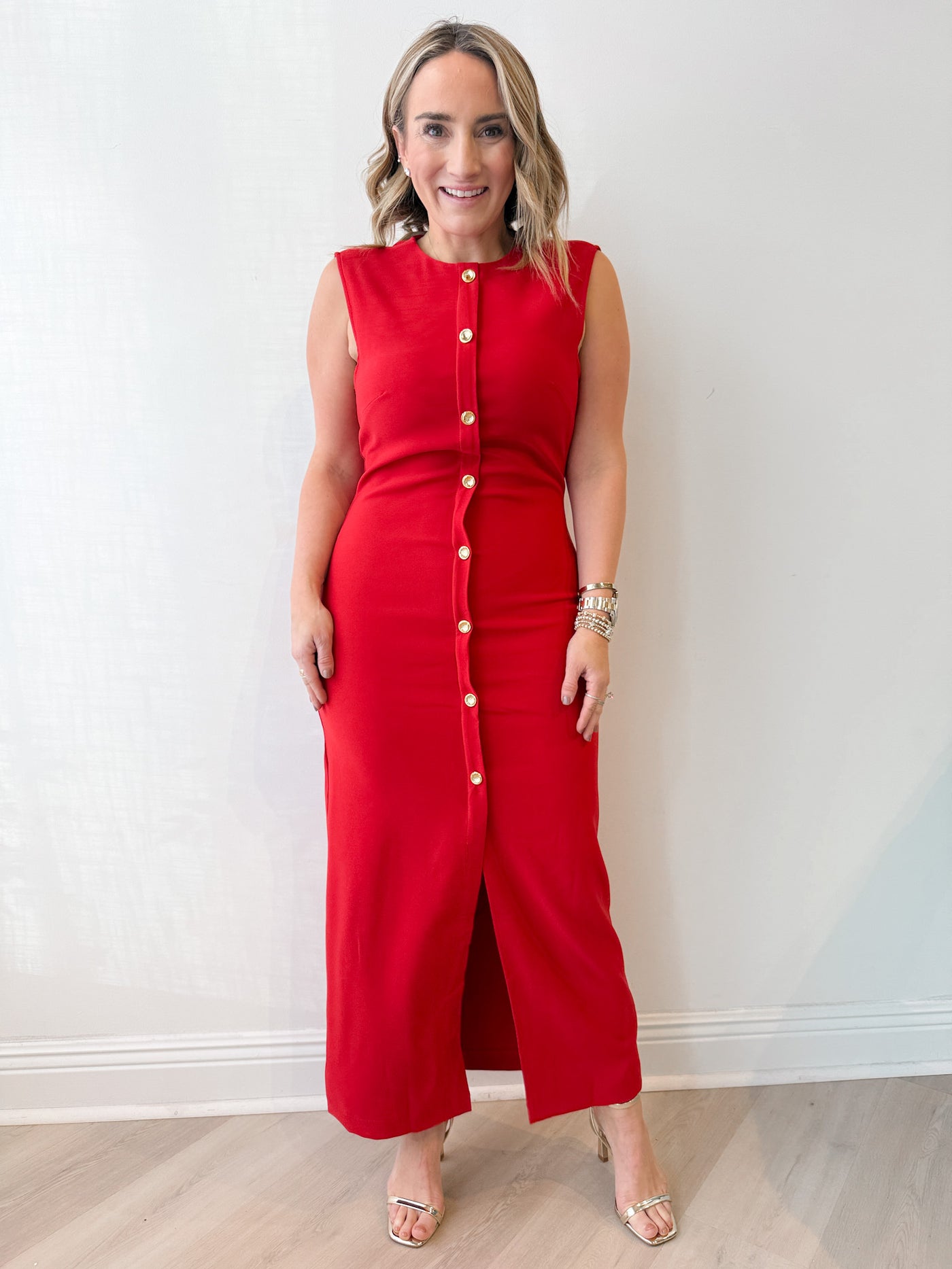 Carter Slv. Less Button Down Midi Dress Red