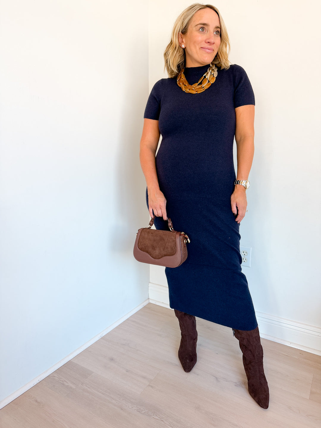 Cher Knit Midi Dress navy