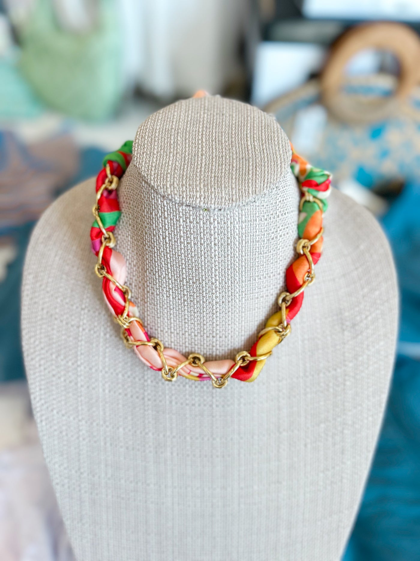 Charlotte Chained Scarf Necklace pink&orange o s