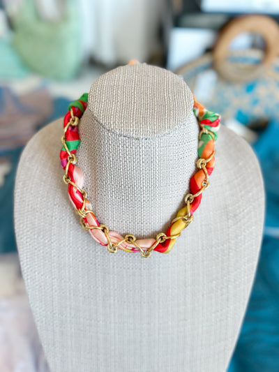 Charlotte Chained Scarf Necklace pink&orange o s