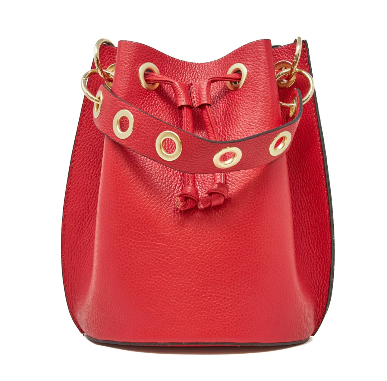 Small Leather Bucket Bag red 8x7x7