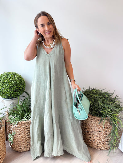 Amy Linen Maxi Dress sage