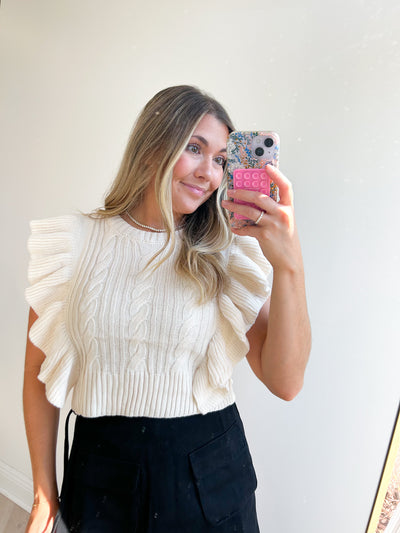 Hellen Ruffle Sleeveless Sweater Ivory