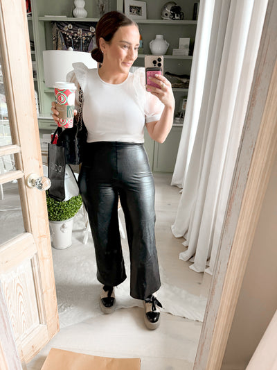 Faux Leather Wide Cropped Pant