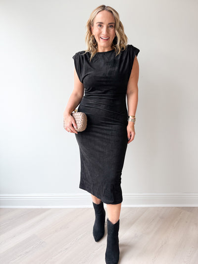Nicholette Midi Suede Dress Black