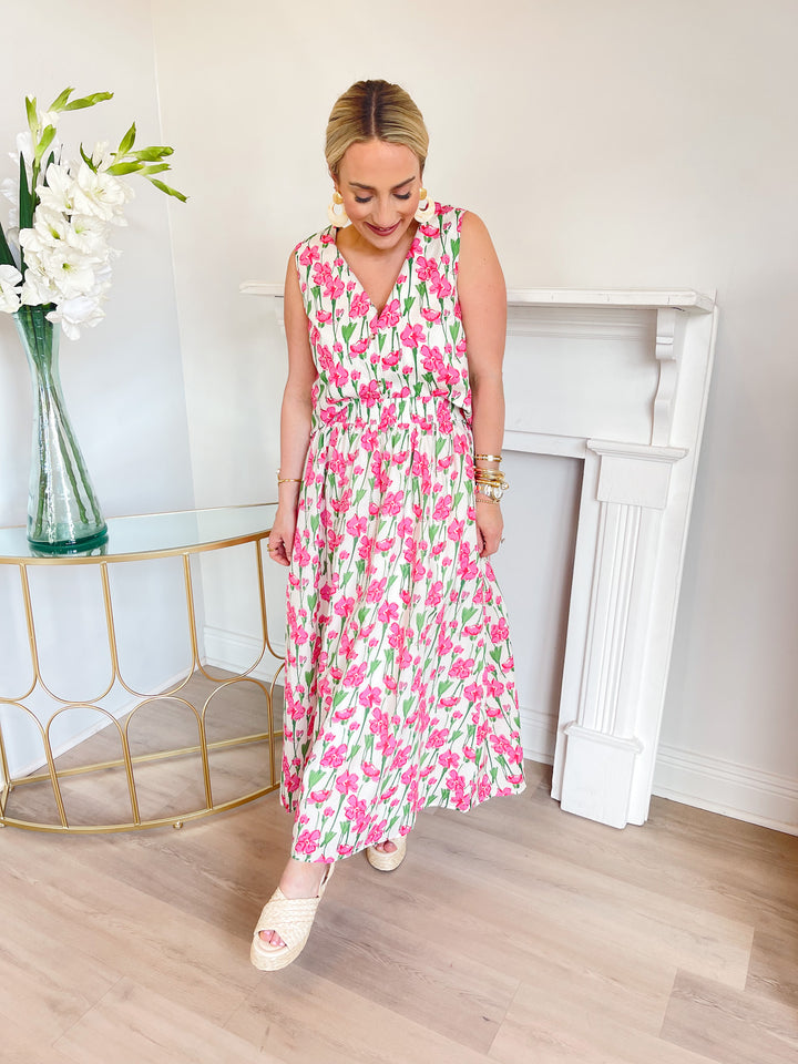 Victoria Floral Print Midi Skirt Pink Multi
