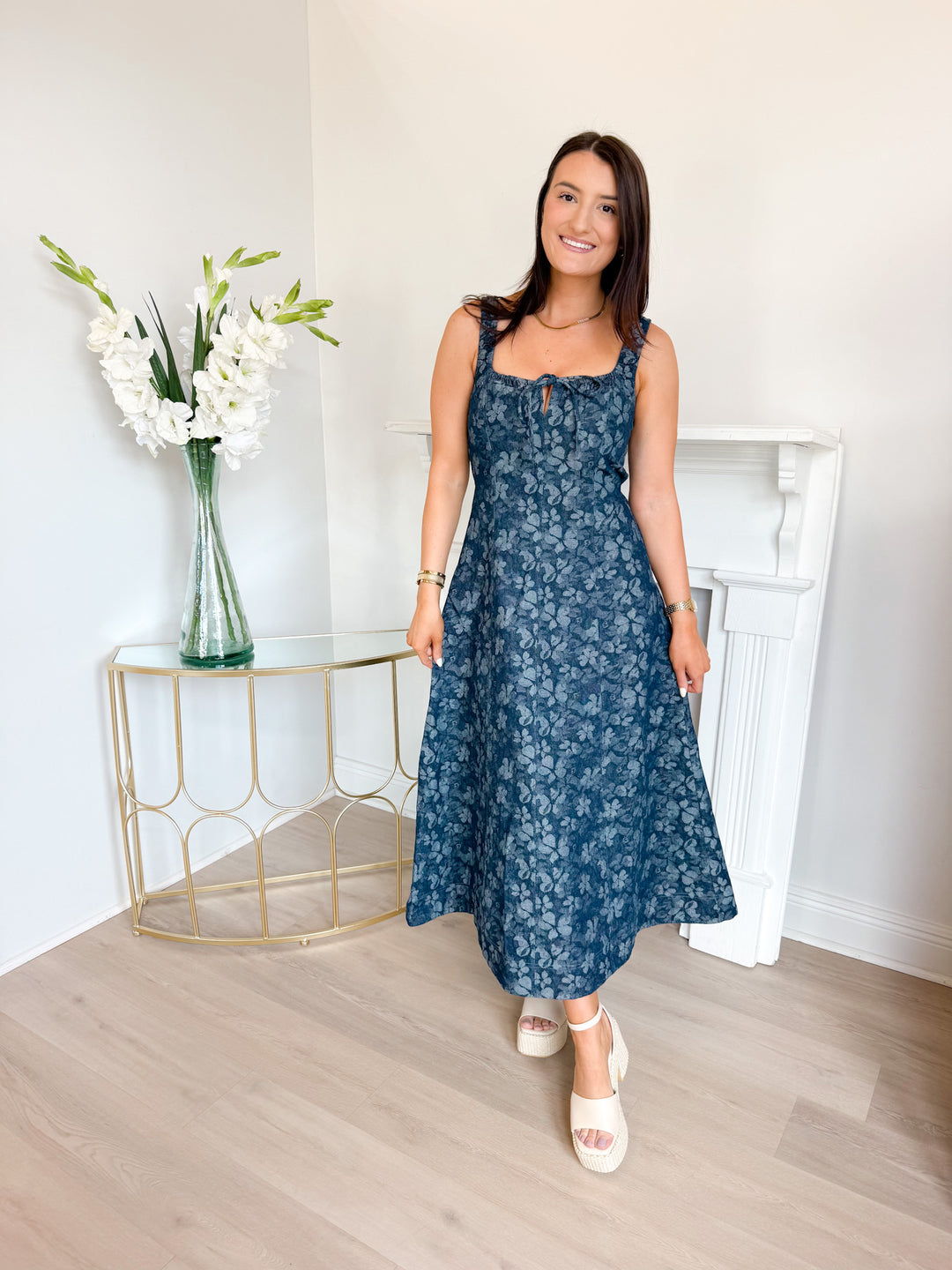 Emilia Denim Floral Midi Dress