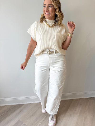 Kristen Mock Neck Pocket Sweater CREAM