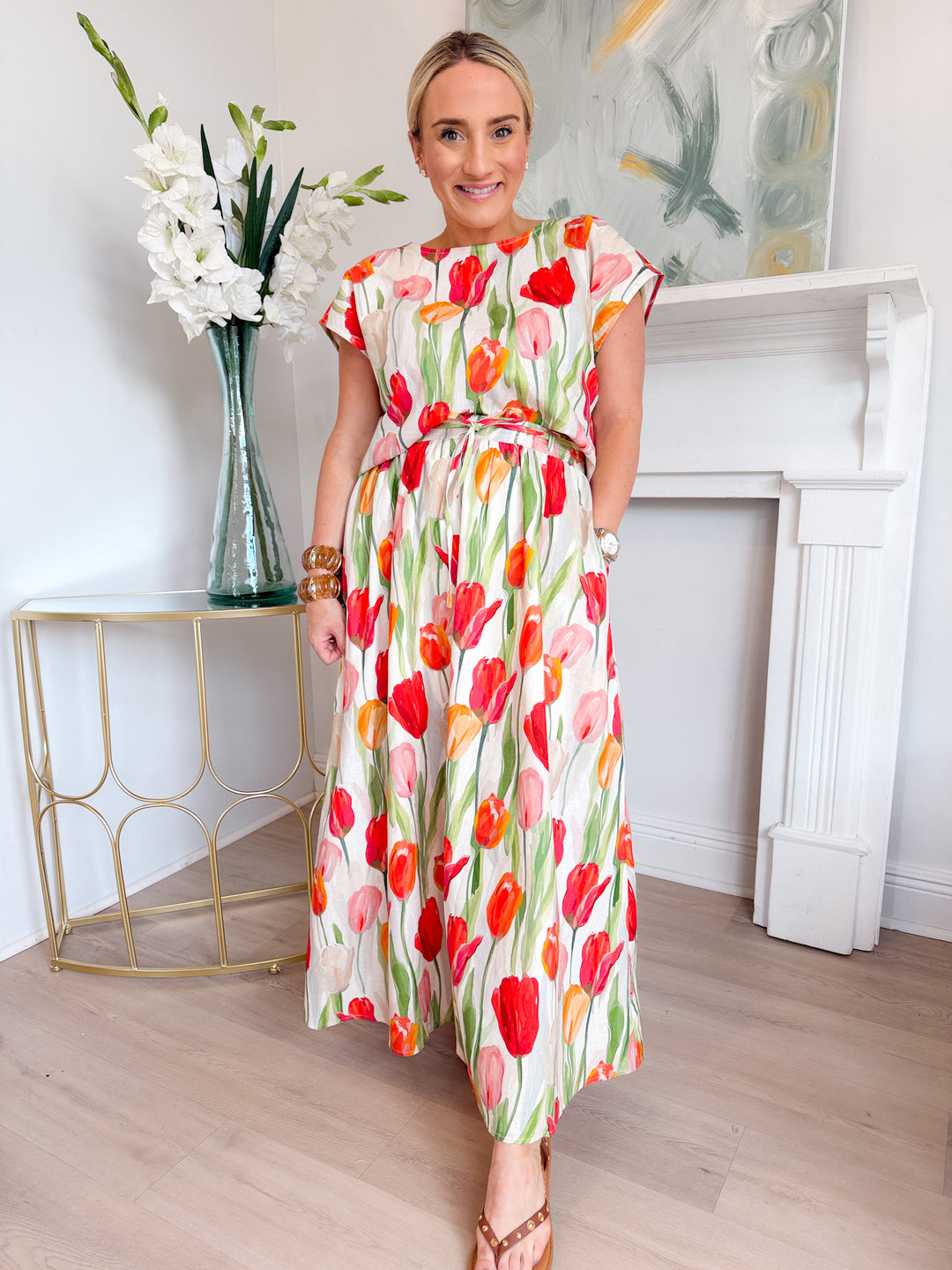 Floral Print Linen Top & Skirt Set